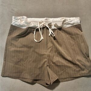 Striped Tan and White Drawstring Shorts